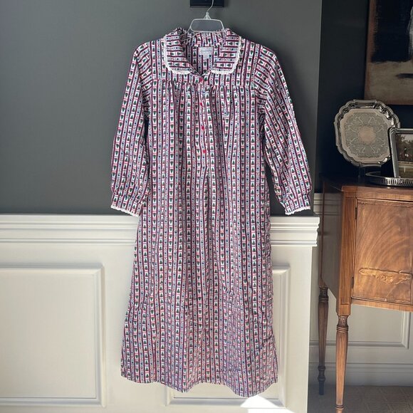 Lanz of Salzburg Long Flannel Nightgown Womens Medium Holiday Christmas Trees M - Picture 2 of 6